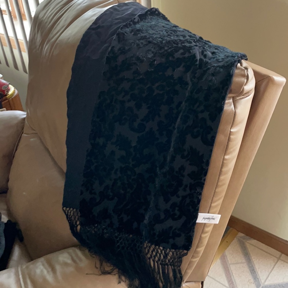 Black burnout style scarf with fringe